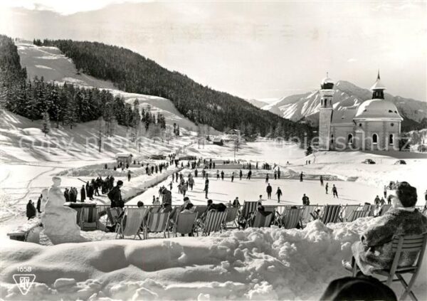 Seefeld Tirol Seekirchlein mit Eislaufbahn und Gschwa