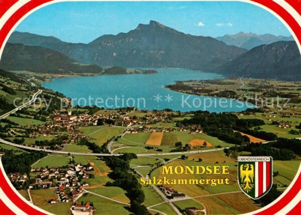 Mondsee Salzkammergut mit Schafberg und Drachenwand Wappen Fl