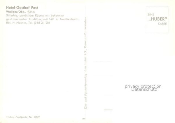 Wallgau Hotel Gasthof Post Huber Karte Nr 8079 – Bild 2