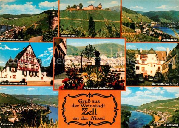 Zell Mosel Landschaftspanorama mit Pulverturm Mari