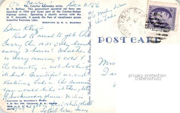 Faehre Ferry Bac Traghetto-- M. V. Balfour Kootenay Lake – Bild 2