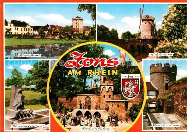 Zons Rheinfront Mühlenturm Schweinebrunnen F