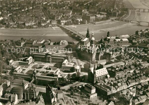 Dresden Fliegeraufnahme Altstadt Elbe Zwinger T