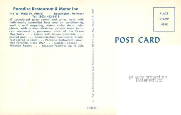 Bennington Vermont Paradise Restaurant Motor Inn – Bild 2