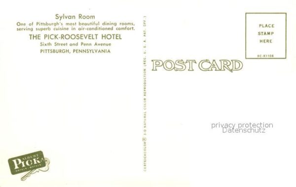 Pittsburg Pennsylvania Sylvan Room Pick Roosevelt Hotel – Bild 2