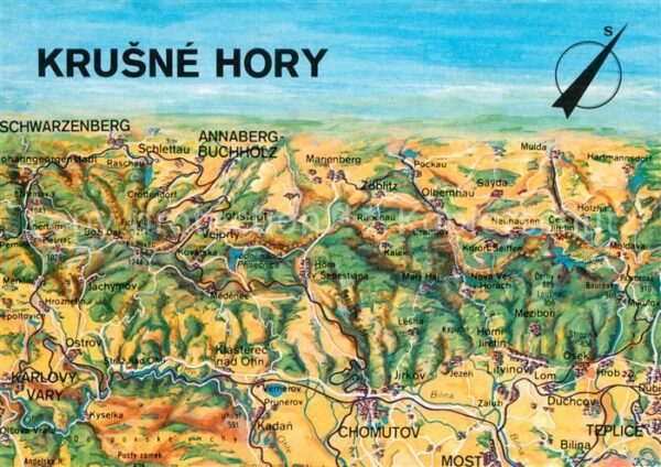 Krusne Hory Gebietskarte mit Schwarzenberg und Anna