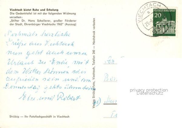 Viechtach Bayerischer Wald Im Dr Schellerer Park Gedenktafel Brunn – Bild 2