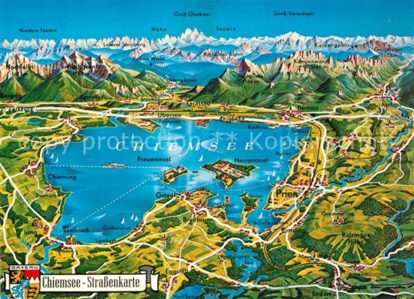 Chiemsee Gebiets und Strassenkarte