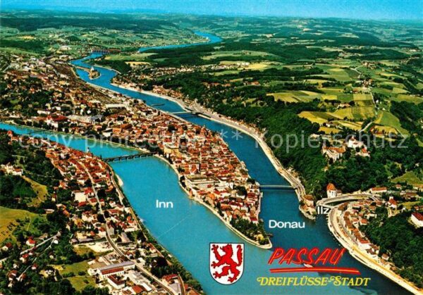Passau Fliegeraufnahme mit Inn Donau und Ilz
