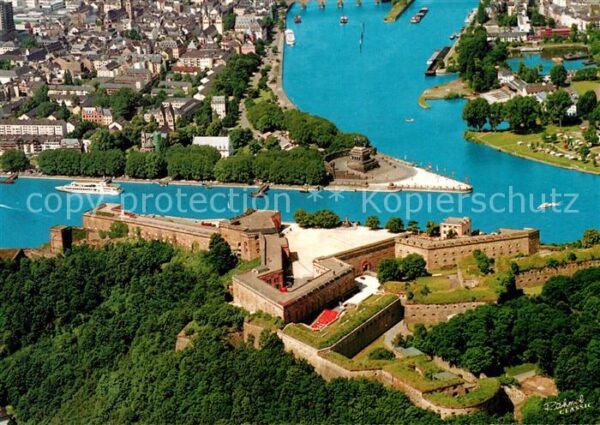 Koblenz Rhein Fliegeraufnahme mit Mosel Deutsches Eck