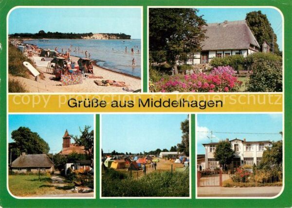 Middelhagen Ruegen OT Lobbe Strand Schilfdachhaus Kirche Z