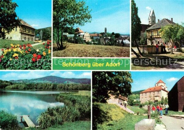 Schoenberg Vogtland Schlossplatz Brunnen Großer Teich Kultu