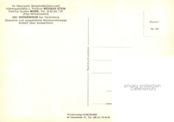 Dossenheim Pension Weisser-Stein Gustav Morr – Bild 2