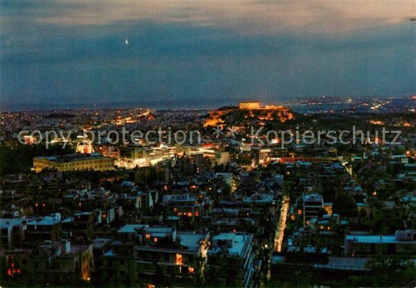 Athen Griechenland Fliegeraufnahme Nachtaufnahme