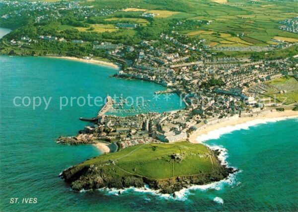 St Ives Cornwall Fliegeraufnahme mit Hafen Strand