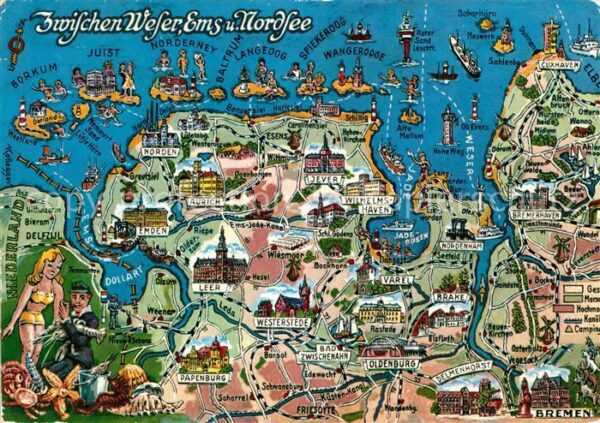 Nordsee Region Lageplan Inseln Jadebusen Weser Ems Dol