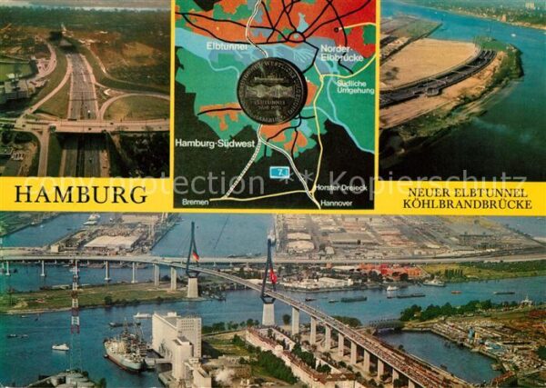Hamburg Fliegeraufnahme Elbtunnel Köhlbrandbrüc