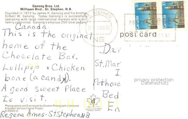 St Stephen New Brunswick Ganong Bros Ltd. Chocolates Candies – Bild 2