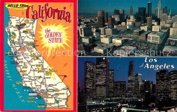 Los Angeles California Map of the Golden State Downtown Skyscr