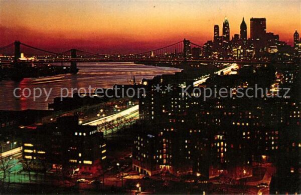 New York City by night looking south Manhattan Brookl