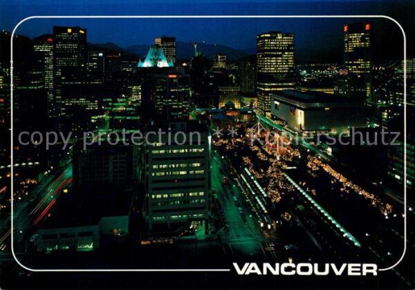 Vancouver British Columbia Robson Square and evening skyline