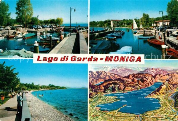 Moniga Lago di Garda Hafen Strandpromenade Panoramakarte