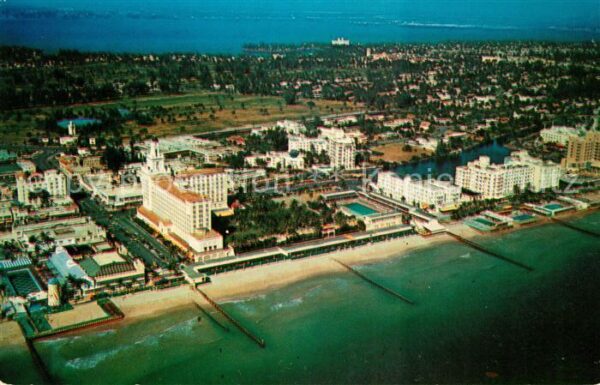 Miami Beach Landmarks with hotels aerial view