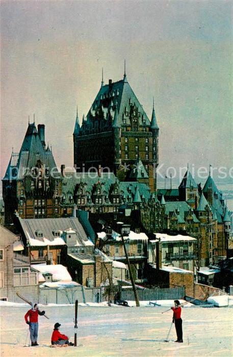 Quebec Girl Skiers with Chateau Frontenac Hote