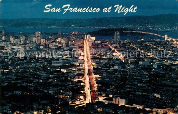 San Francisco California At night aerial view