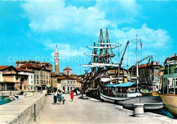 Piran Partie am Hafen Fischerboote Segelschif