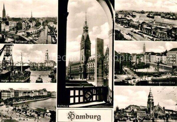 Hamburg Zollkanal Hafen mit Michel Jungfernstie