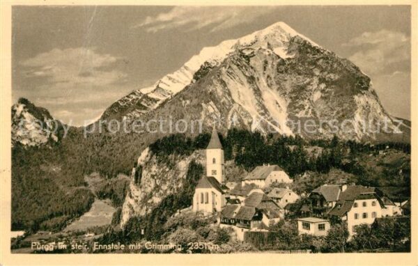 Puergg-Trautenfels Ortsansicht mit Kirche Blick zum Grimmi