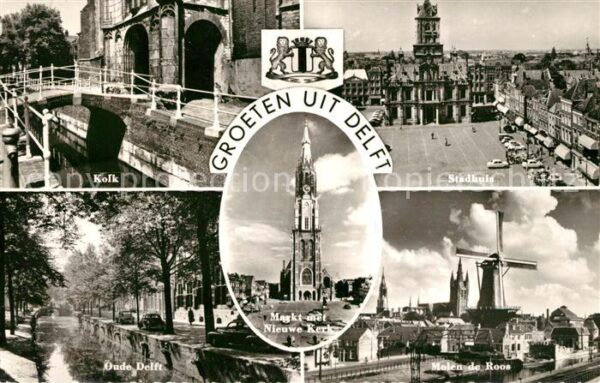 Delft Kolk Stadhuis Oude Delft Molen de Roos