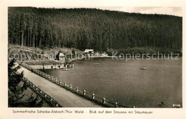Scheibe-Alsbach Blick auf Stausee mit Staumauer Sommerf