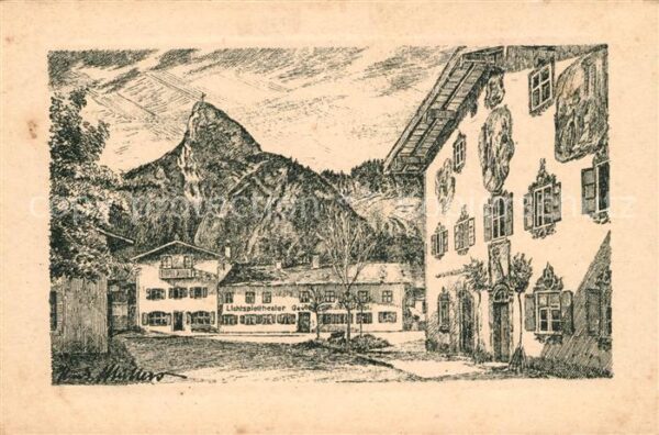 Oberammergau Hauptstrasse nach Original Federzeichnu