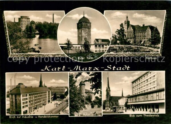 Karl-Marx-Stadt Schlossteich Roter Turm Rathaus Industr