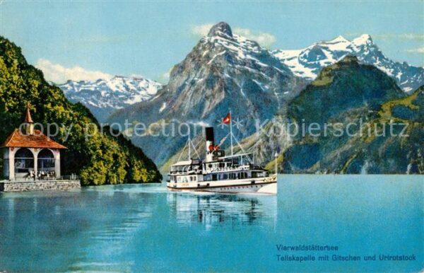 Dampfer Seitenrad Vierwaldstättersee Tellskapelle Gitsche