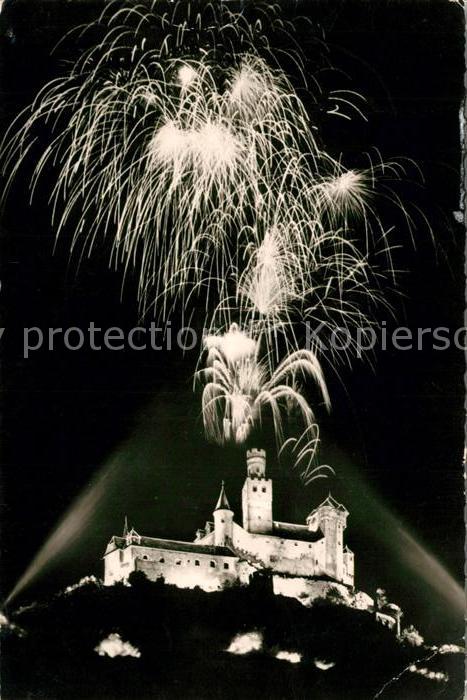Braubach Rhein Feuerwerk über der Marksburg
