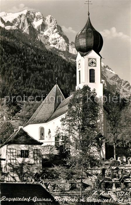 Grainau Dorfkirche mit Zugspitze Wettersteingeb