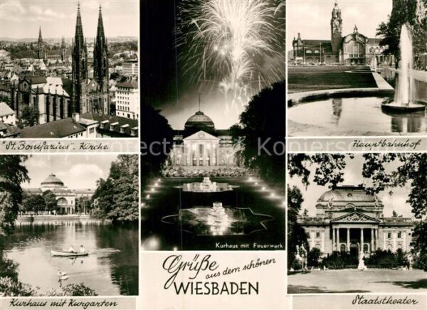 Wiesbaden St Bonifazius Kirche Kurhaus Feuerwerk
