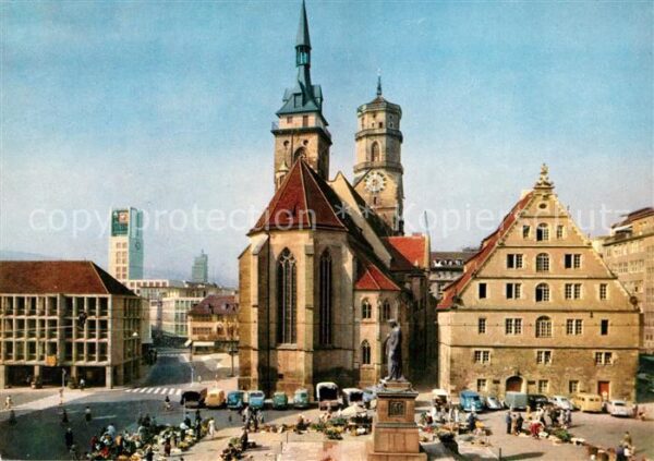 Stuttgart Schillerplatz Stiftskirche Rathaus Denk