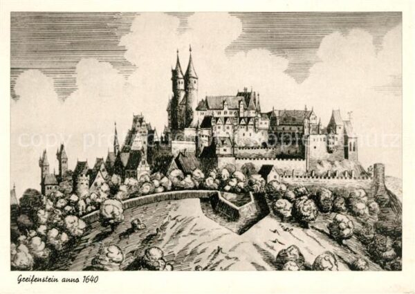 Greifenstein Hessen Schloss anno 1640 Künstlerkarte