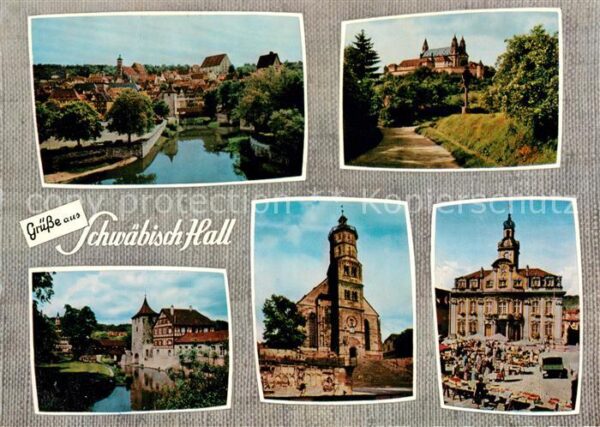 Schwaebisch Hall Partie am Fluss Schloss Kirche Rathaus