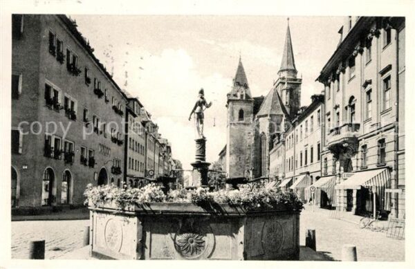 Ansbach Mittelfranken Markgraf Georg Brunnen und St Johannisk