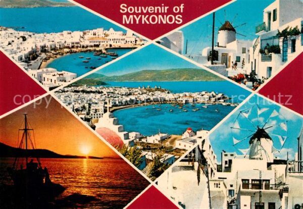 Mykonos Hafenpartien Windmühlen Sonnenuntergang