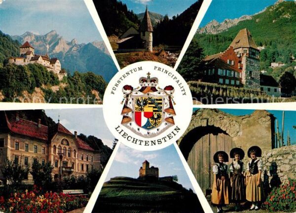 Liechtenstein  Staatswappen Schloss Vaduz Kapelle Steg