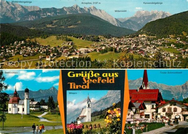 Seefeld Tirol Gesamtansicht mit Alpenpanorama Seekirc