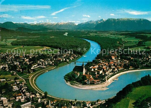 Laufen Salzach mit Blick auf Salzburger Alpen Fliegera