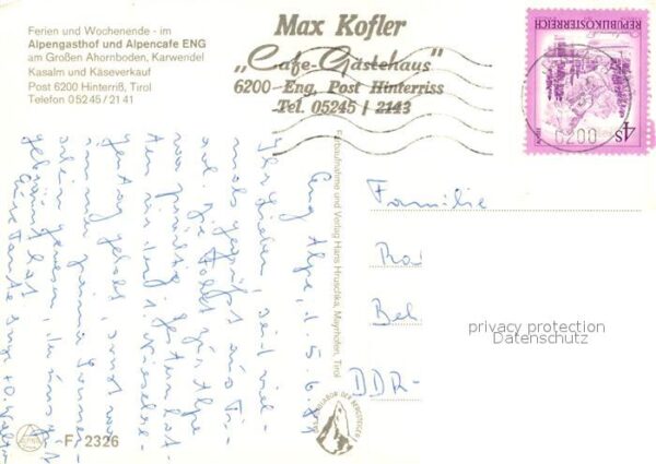 Eng Hinterriss Tirol Alpengasthof Alpencafe Eng Grosser Ahor – Bild 2