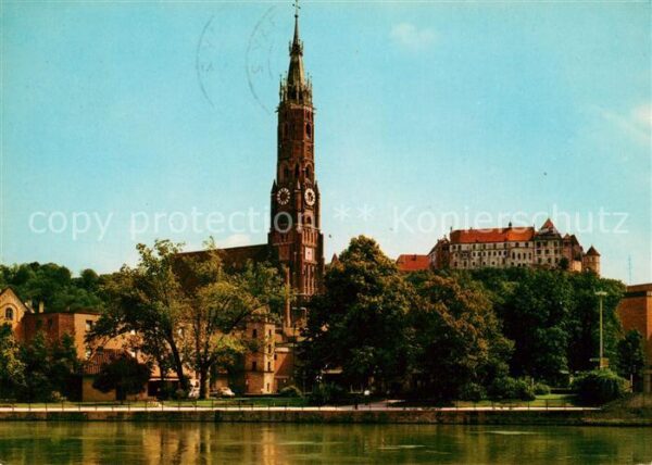 Landshut Isar Blick über die Isar auf St Martin Kirch